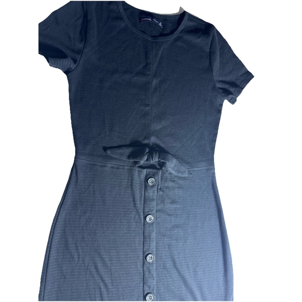 Abercrombie & Fitch Black Ribbed Short Sleeve Tie Front Midi Dress Small Tall